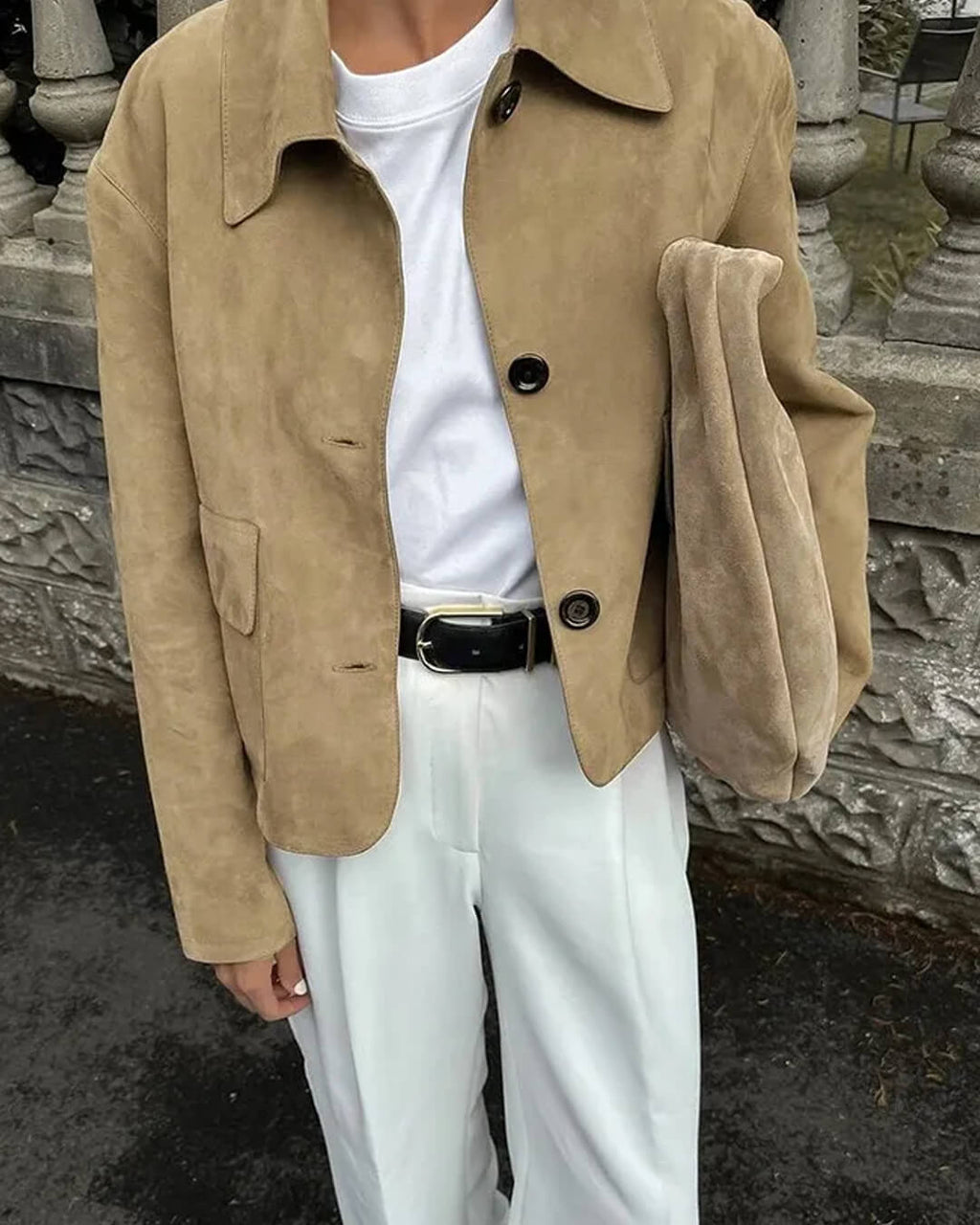 Ada | Graceful Textured Suede Jacket with Classic Collar