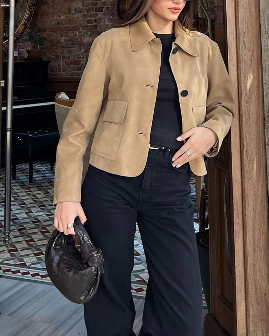 Ada | Graceful Textured Suede Jacket with Classic Collar
