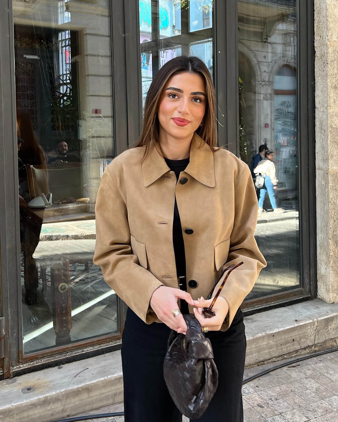 Ada | Graceful Textured Suede Jacket with Classic Collar