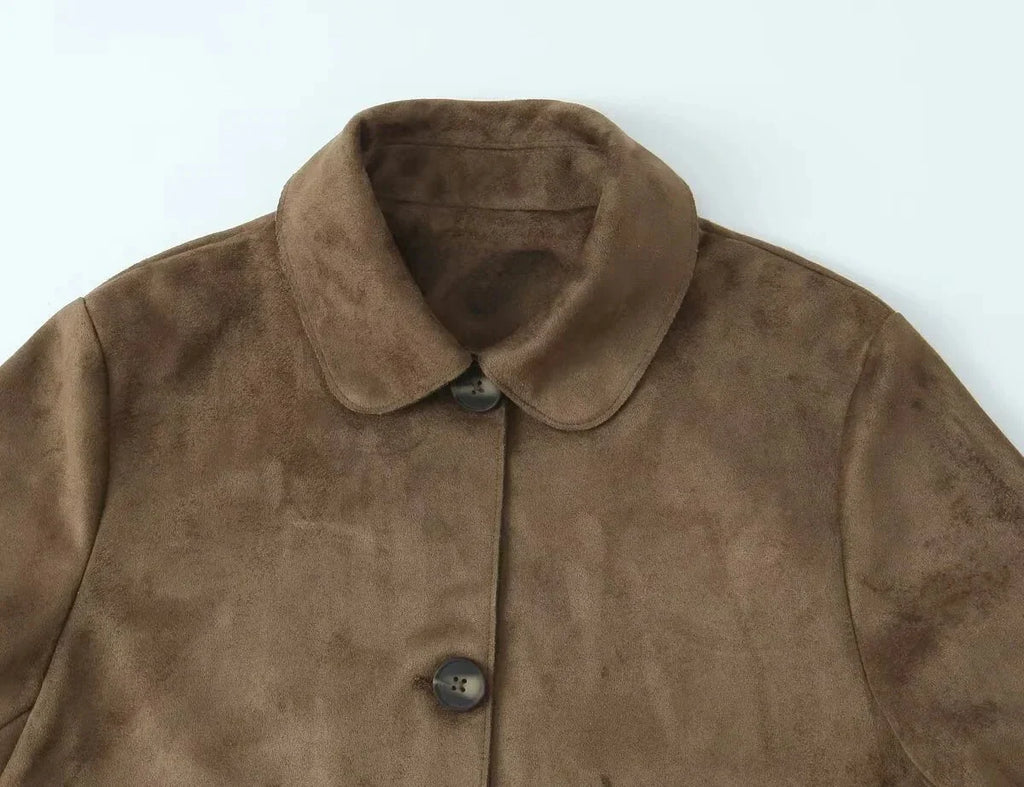 Ada | Graceful Textured Suede Jacket with Classic Collar