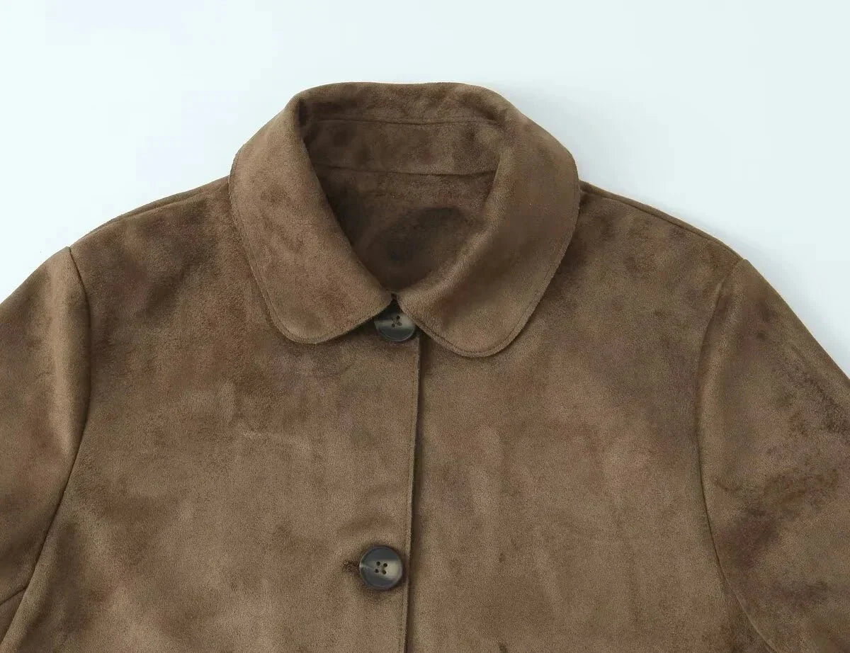 Ada | Graceful Textured Suede Jacket with Classic Collar