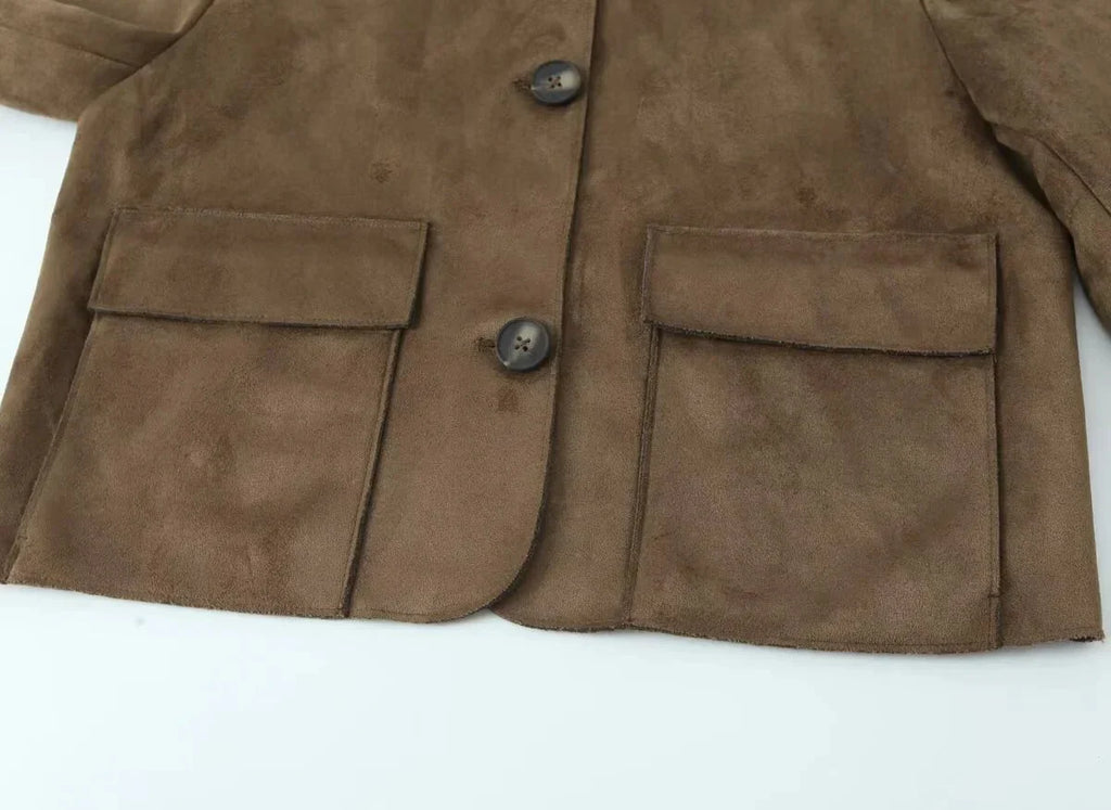 Ada | Graceful Textured Suede Jacket with Classic Collar