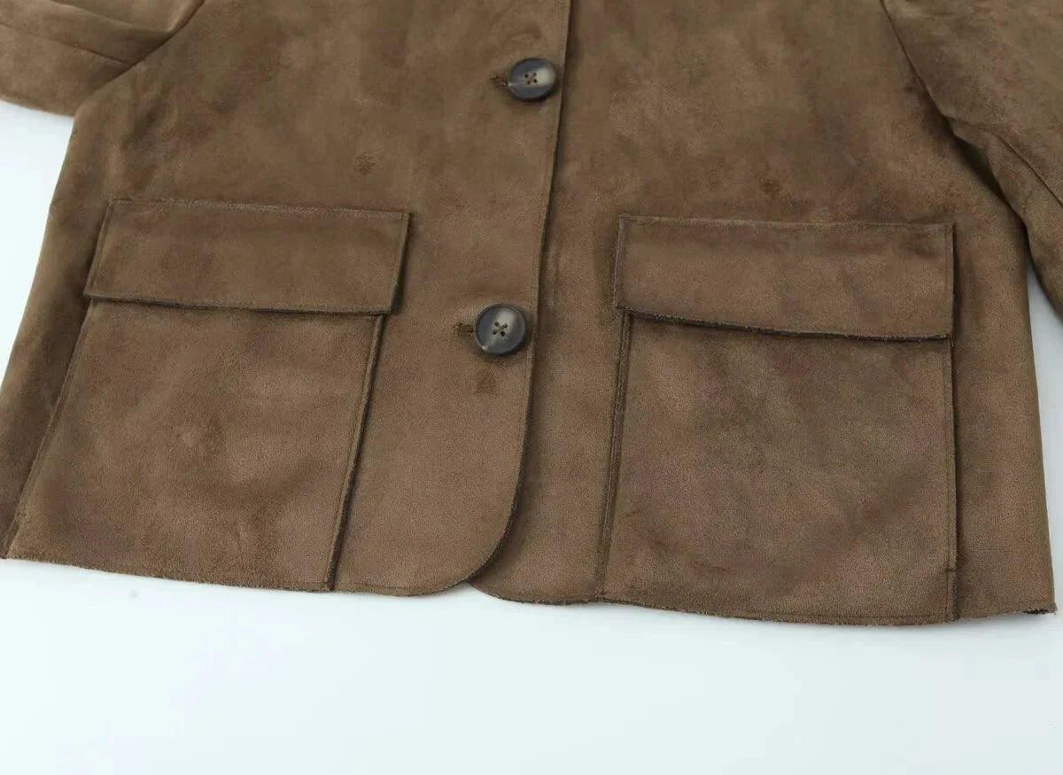 Ada | Graceful Textured Suede Jacket with Classic Collar