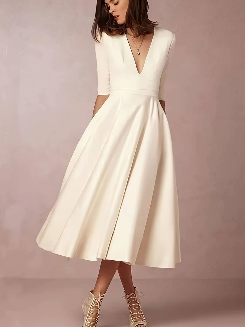 Ada | Graceful V-Neck Flared Midi Christmas Dress
