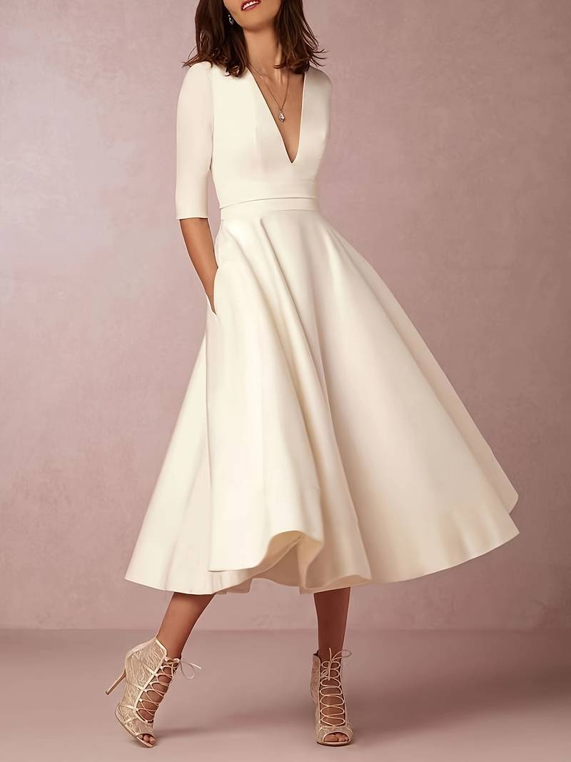 Ada | Graceful V-Neck Flared Midi Christmas Dress