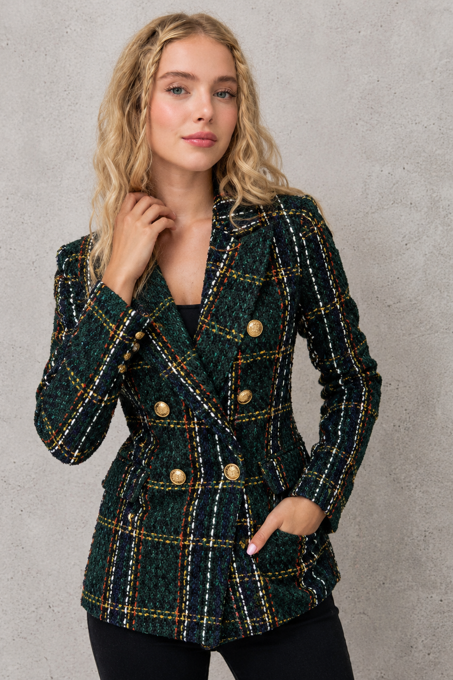 Ada | Refined Checked Double-Breasted Tweed Jacket