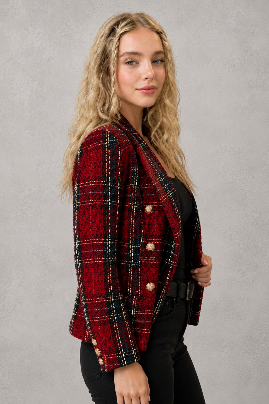 Ada | Refined Checked Double-Breasted Tweed Jacket