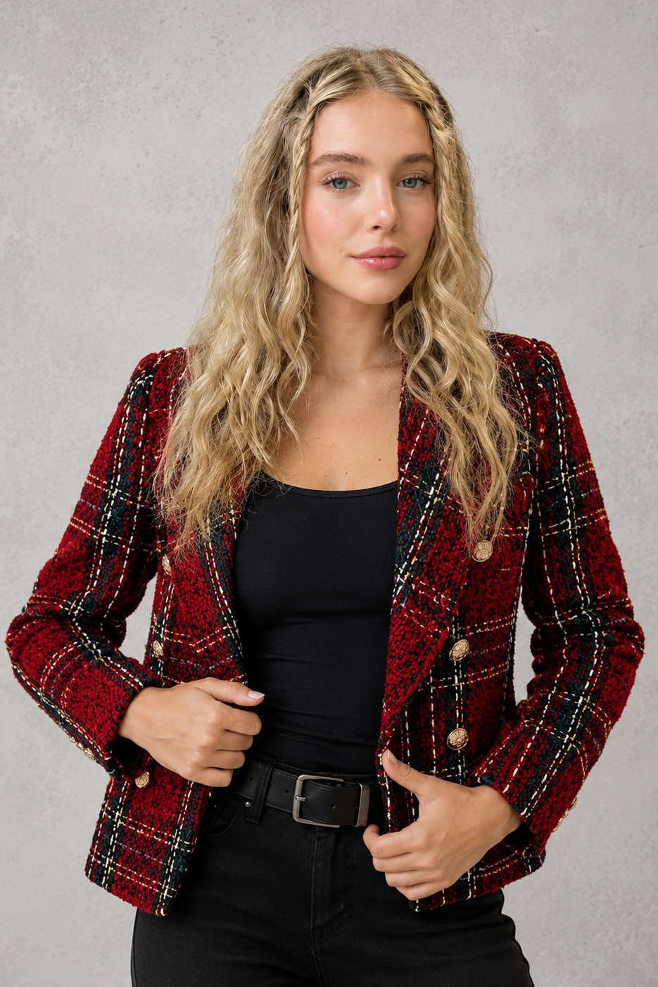 Ada | Refined Checked Double-Breasted Tweed Jacket