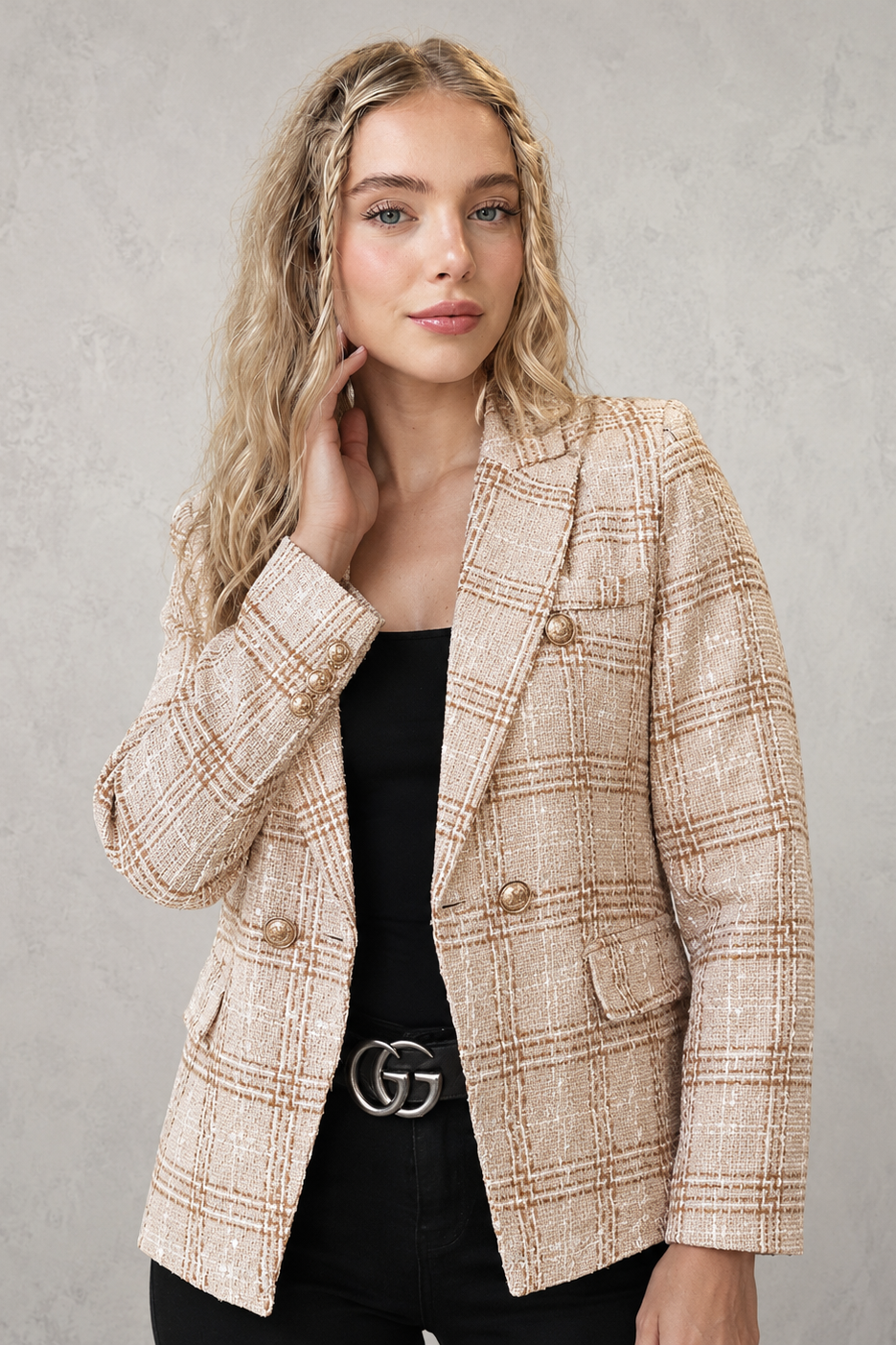 Ada | Refined Checked Double-Breasted Tweed Jacket