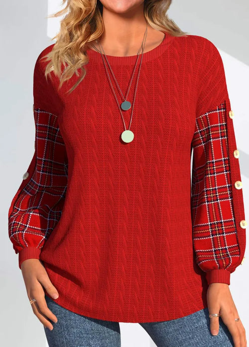 Ada | Stylish Cable Knit Ladies Xmas Jumper with Checked Sleeves