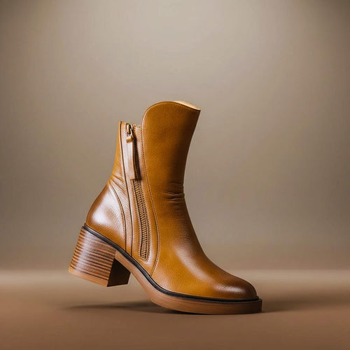 Ada | Stylish Chunky Heel Zip-Up Ankle Womens Boots