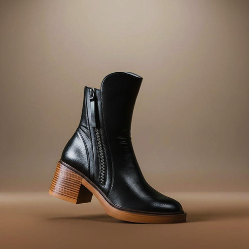 Ada | Stylish Chunky Heel Zip-Up Ankle Womens Boots