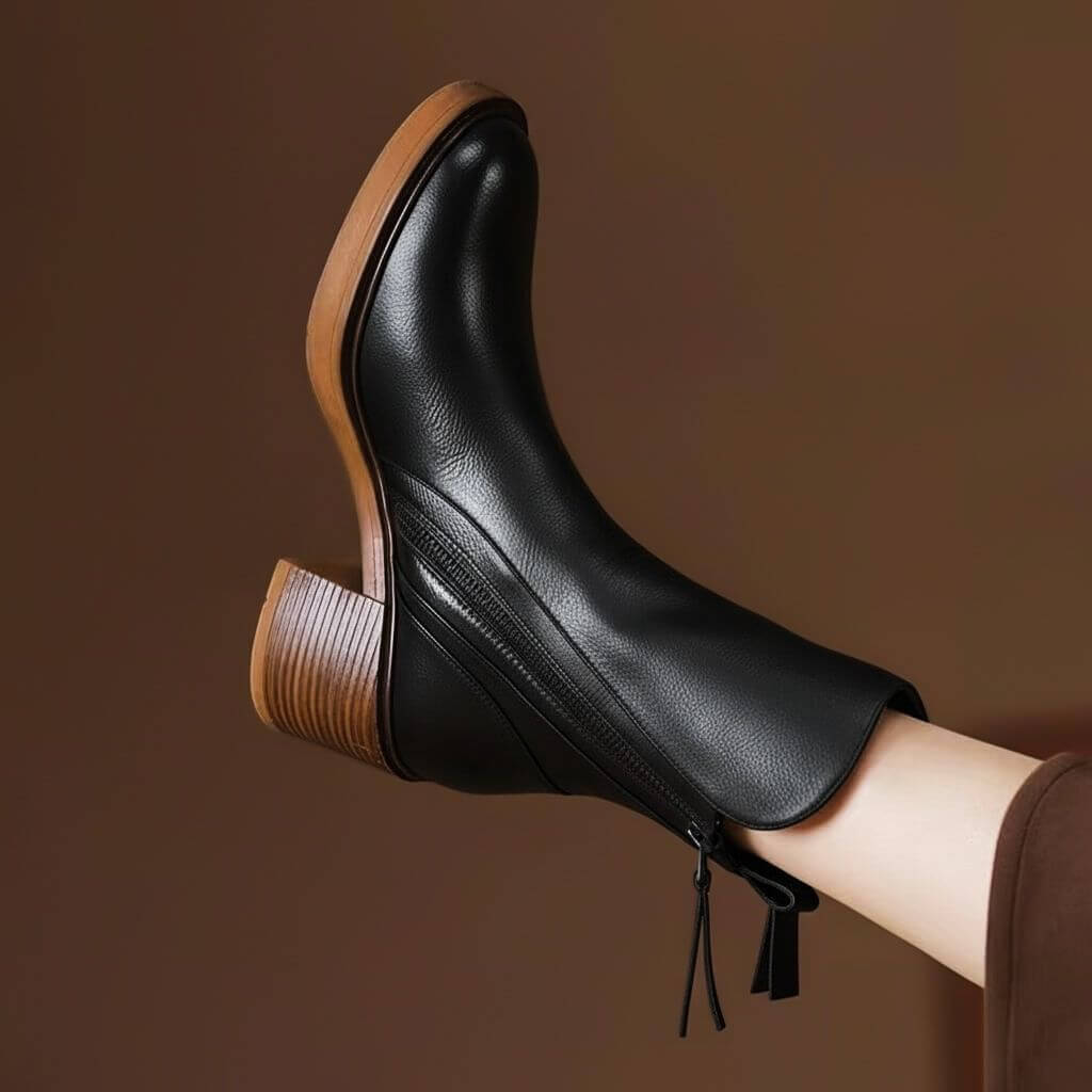 Ada | Stylish Chunky Heel Zip-Up Ankle Womens Boots