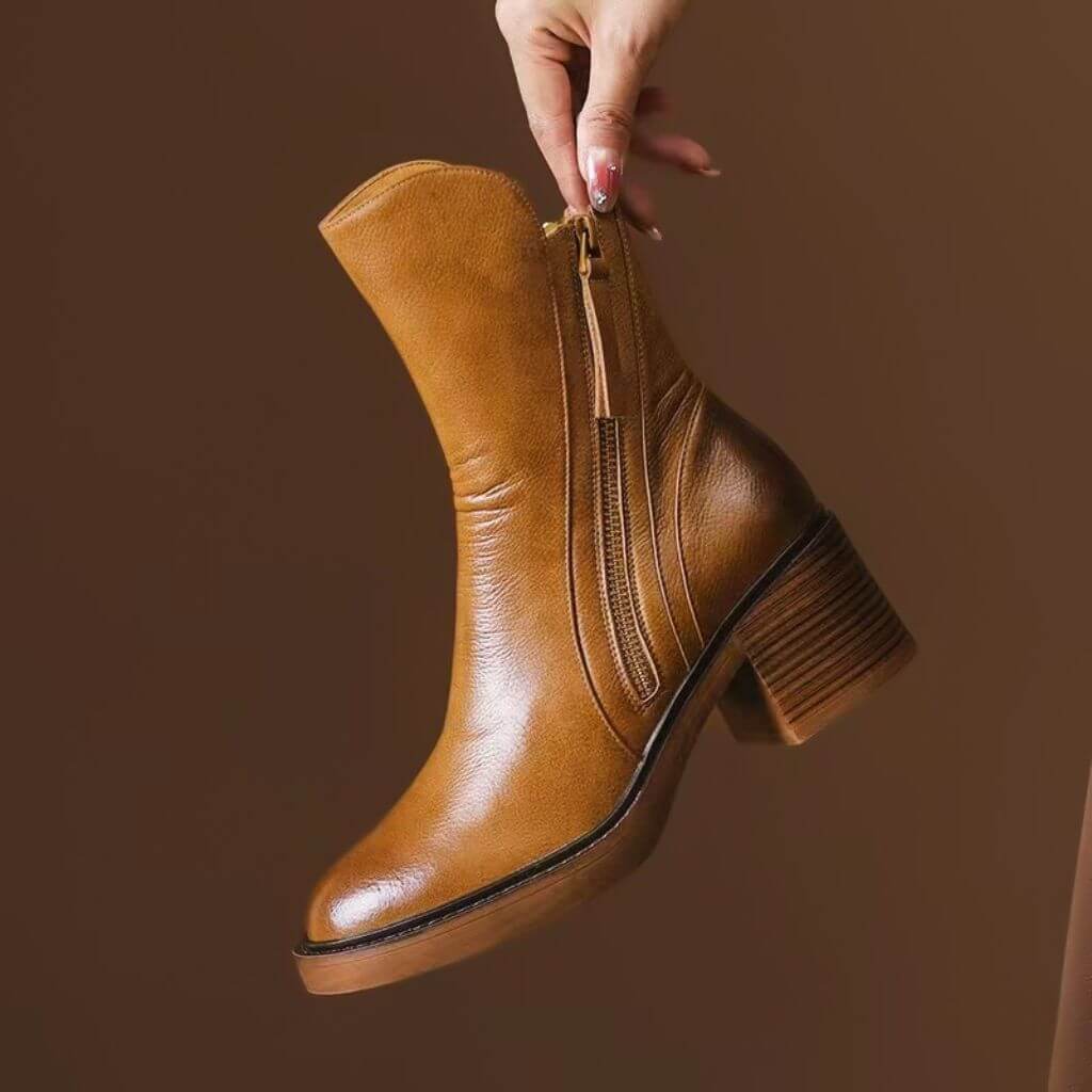 Ada | Stylish Chunky Heel Zip-Up Ankle Womens Boots