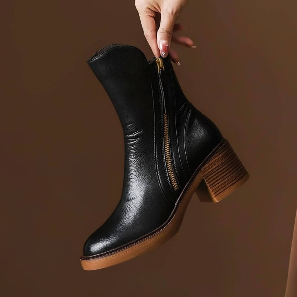 Ada | Stylish Chunky Heel Zip-Up Ankle Womens Boots