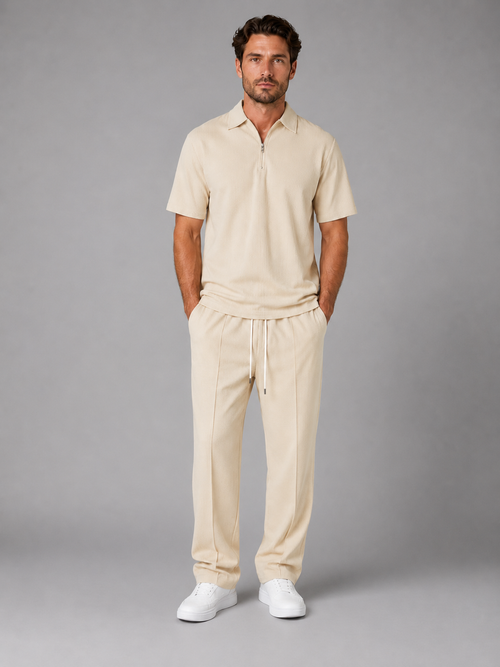 Adam | Effortless Waffle Knit Zip Neck Polo Tracksuit Set