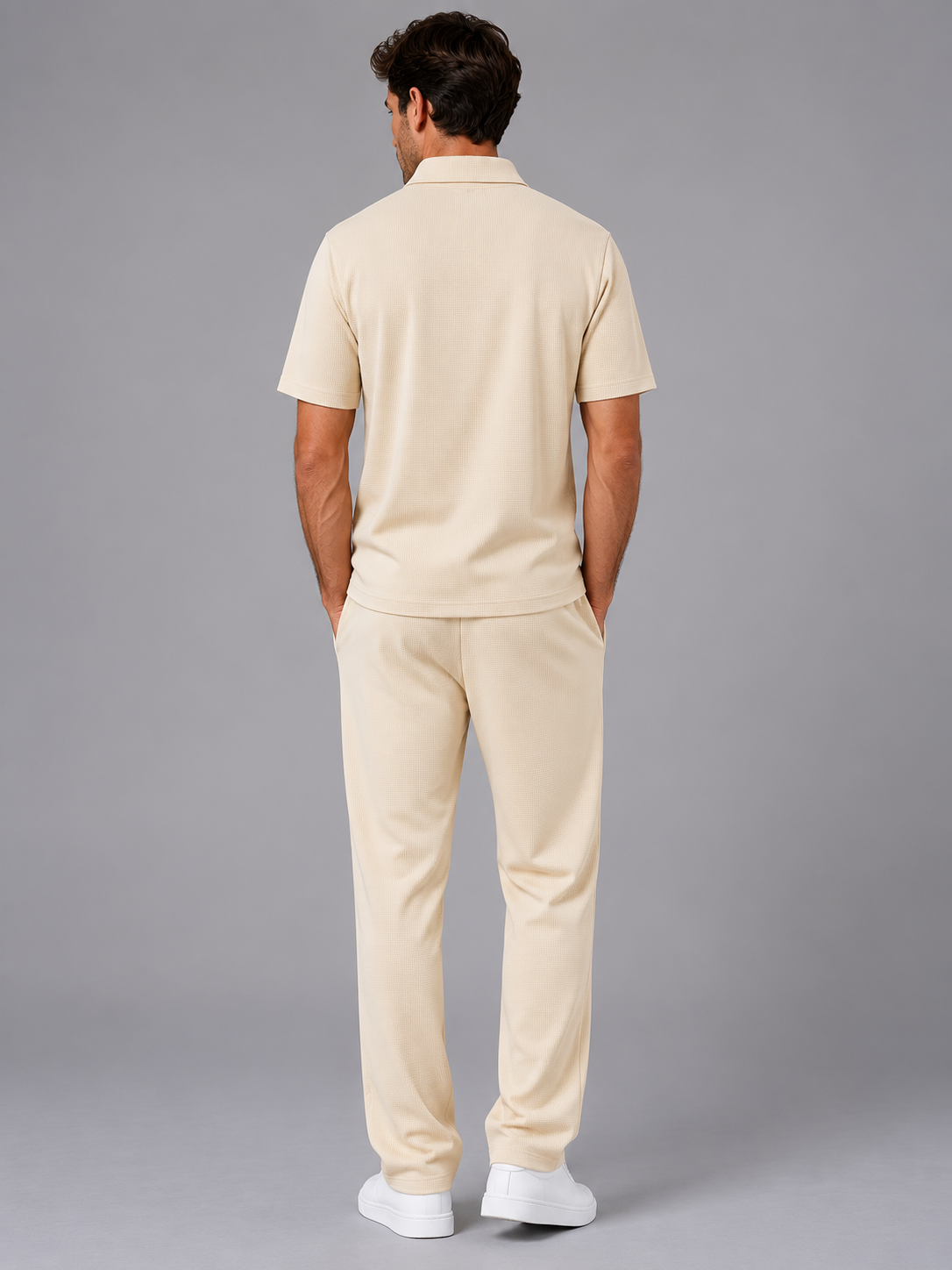 Adam | Effortless Waffle Knit Zip Neck Polo Tracksuit Set
