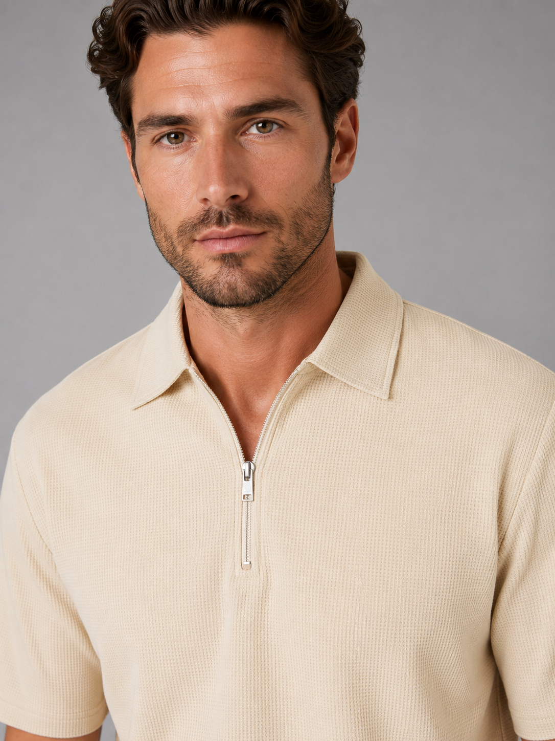Adam | Effortless Waffle Knit Zip Neck Polo Tracksuit Set