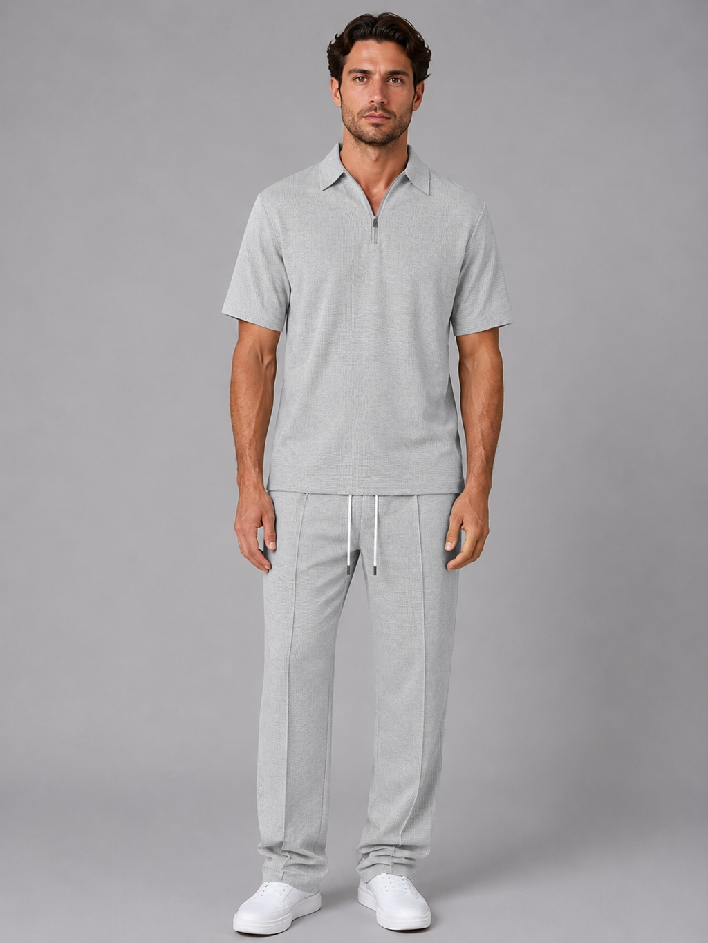 Adam | Effortless Waffle Knit Zip Neck Polo Tracksuit Set