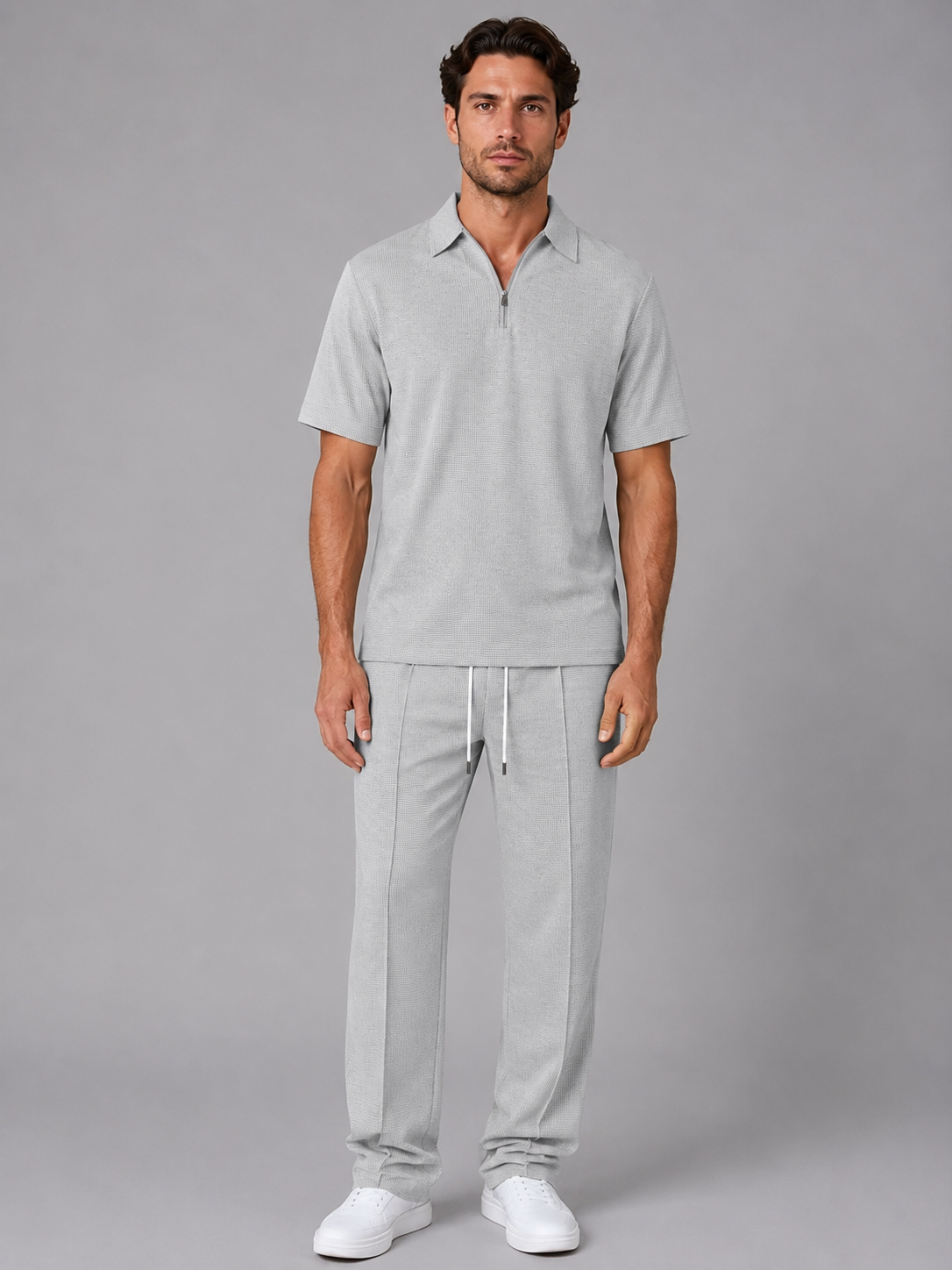 Adam | Effortless Waffle Knit Zip Neck Polo Tracksuit Set