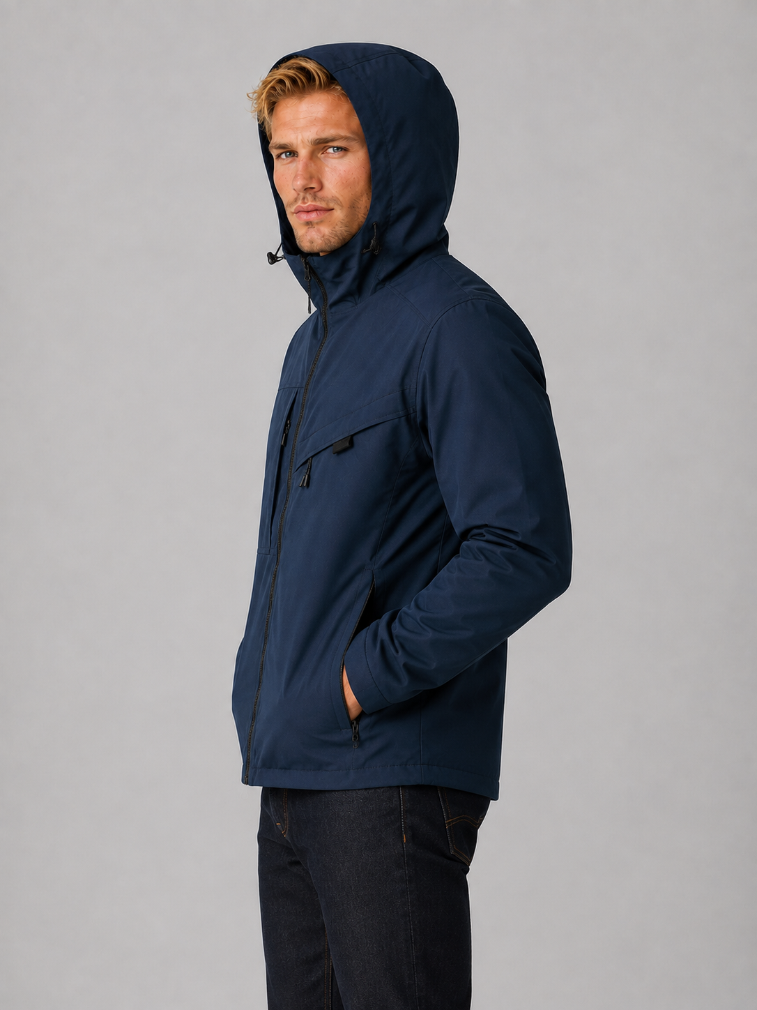 Albie | Elegant Hooded Waterproof Jacket with Zip Pockets