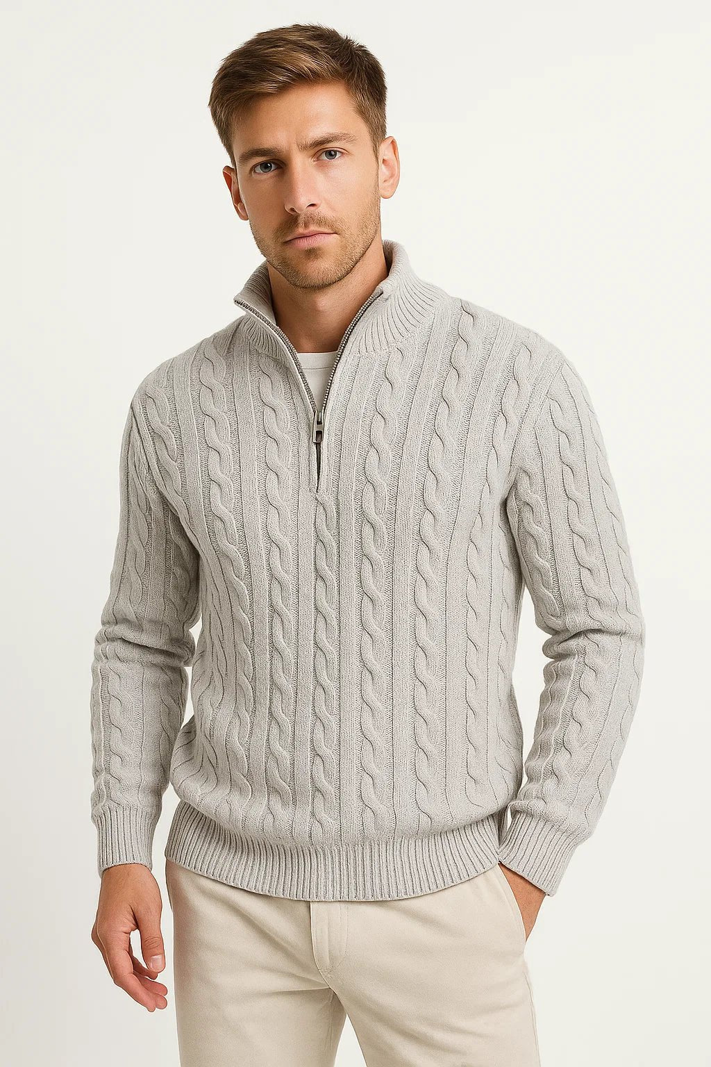 Alexander | Cable Knit Quarter Zip Mens Knit Jumper