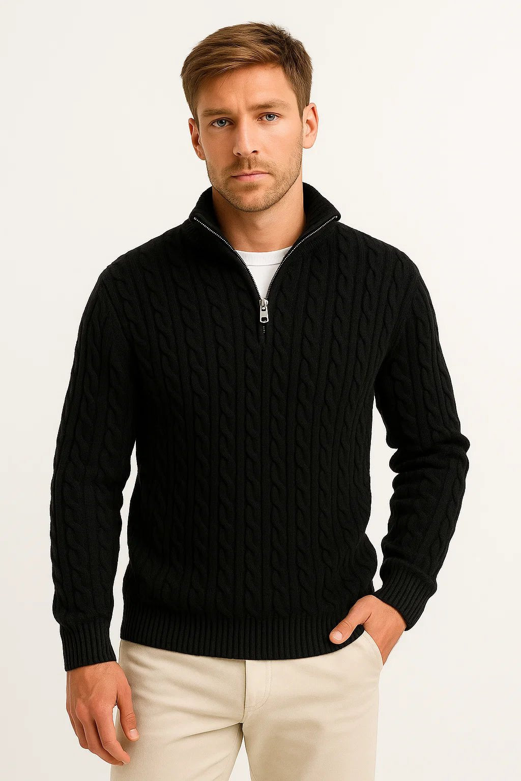 Alexander | Cable Knit Quarter Zip Mens Knit Jumper
