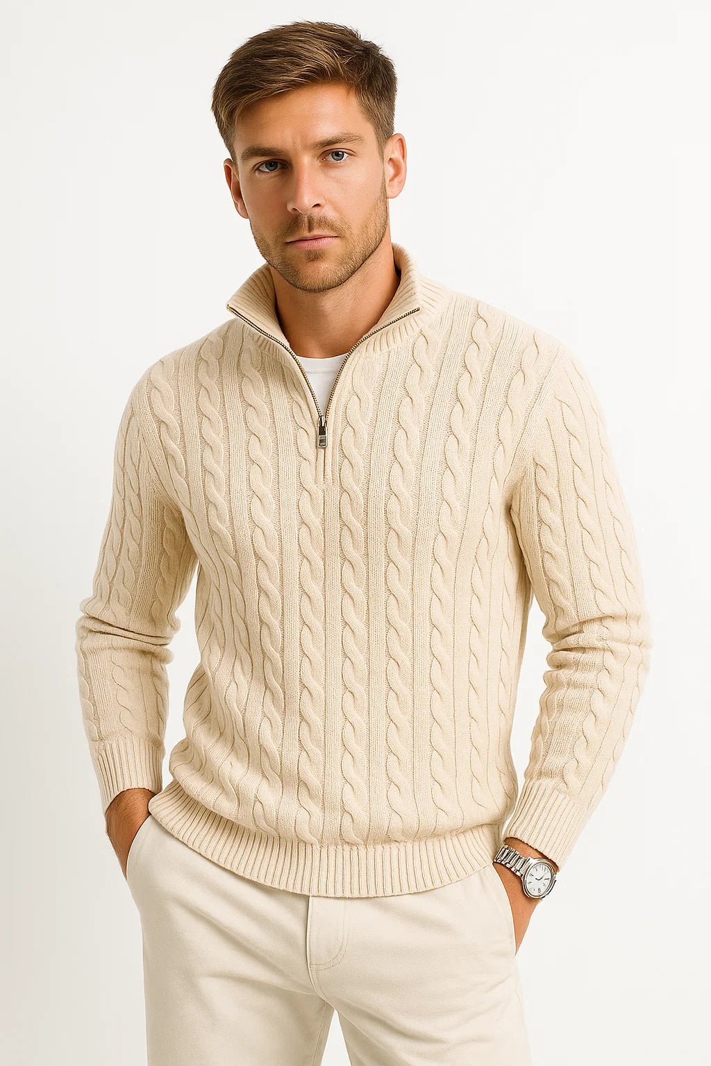 Alexander | Cable Knit Quarter Zip Mens Knit Jumper