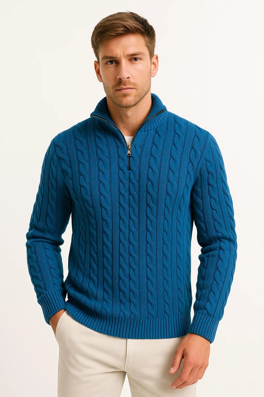 Alexander | Cable Knit Quarter Zip Mens Knit Jumper