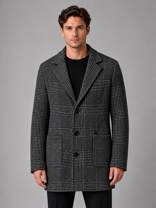 Alfie | Stylish Checked Longline Mens Overcoat