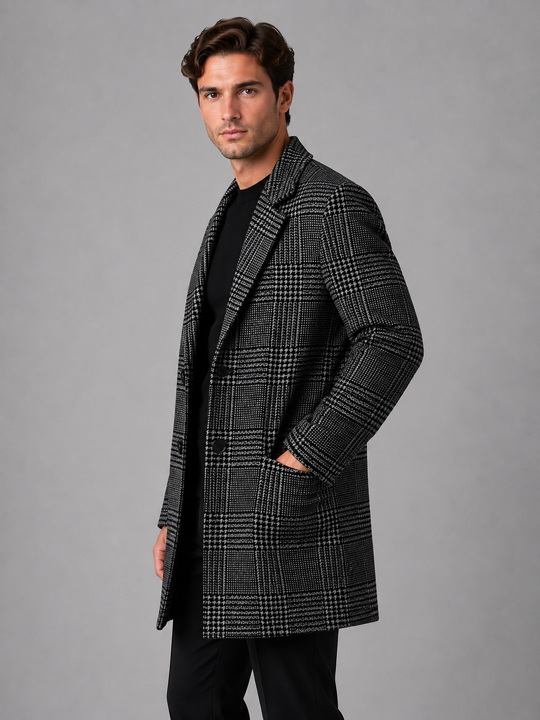 Alfie | Stylish Checked Longline Mens Overcoat