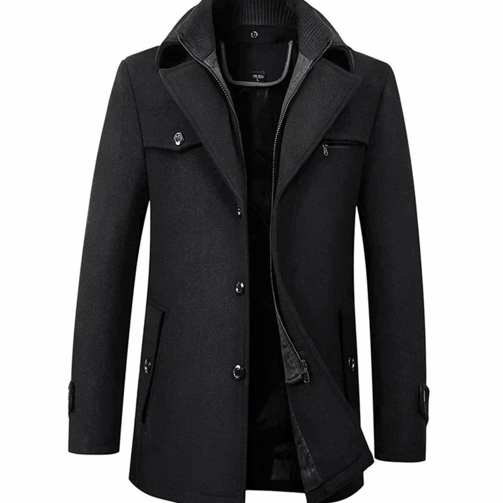 Alfred | Chic Tailored Button Mens Overcoat with Knit Collar