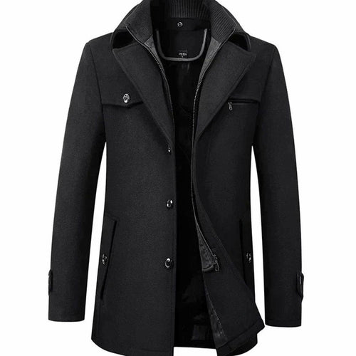 Alfred | Chic Tailored Button Mens Overcoat with Knit Collar
