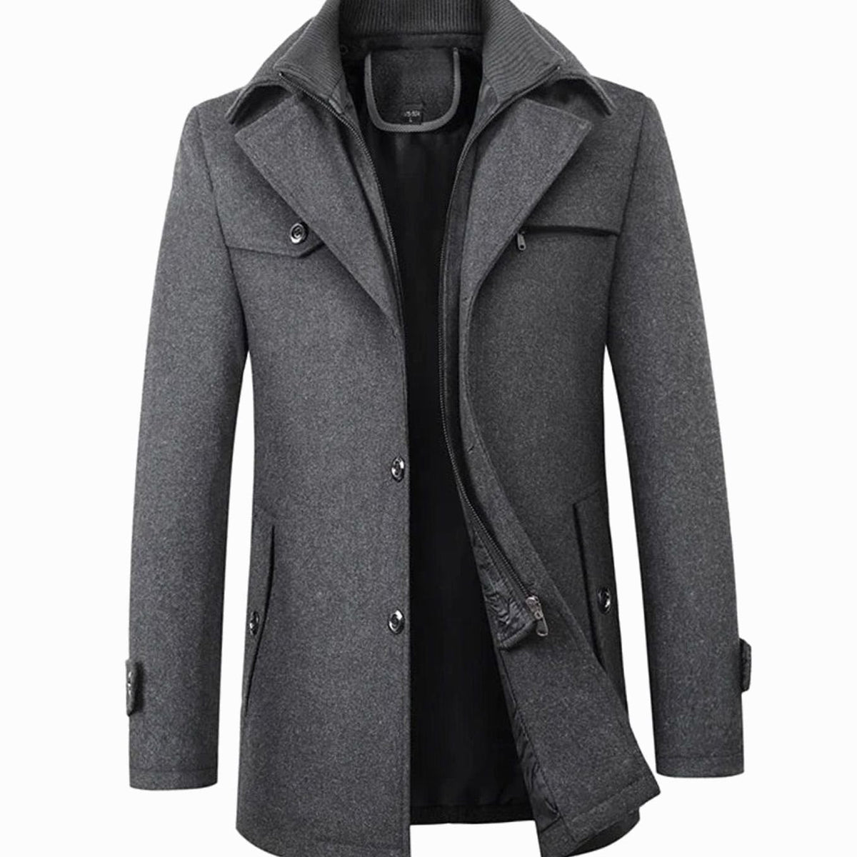 Alfred | Chic Tailored Button Mens Overcoat with Knit Collar