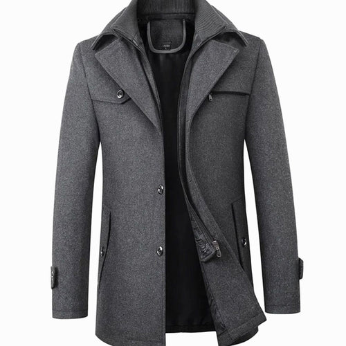 Alfred | Chic Tailored Button Mens Overcoat with Knit Collar