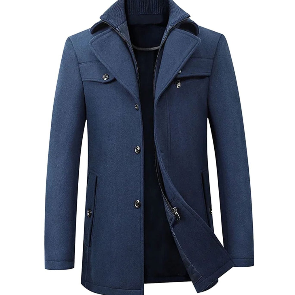 Alfred | Chic Tailored Button Mens Overcoat with Knit Collar