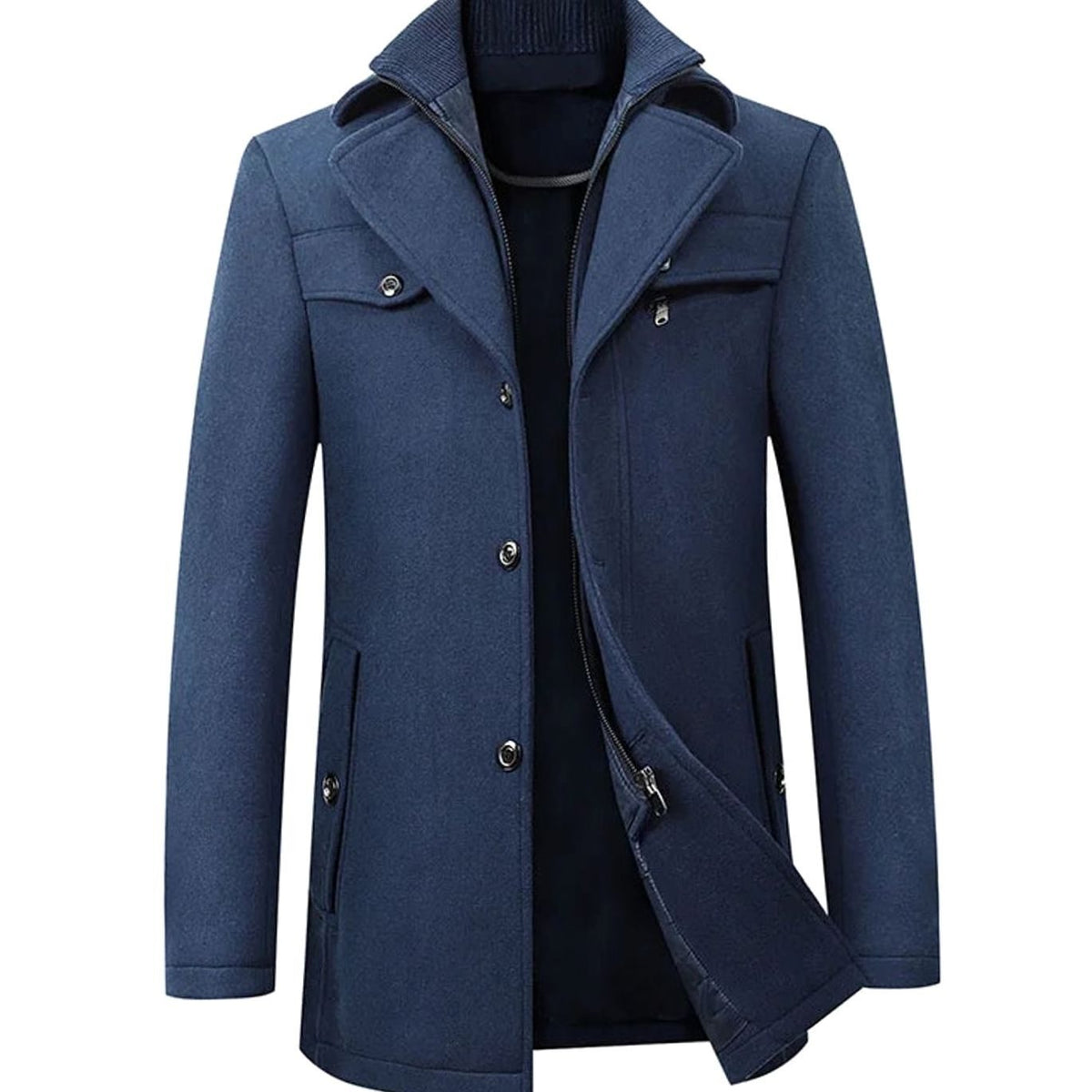 Alfred | Chic Tailored Button Mens Overcoat with Knit Collar
