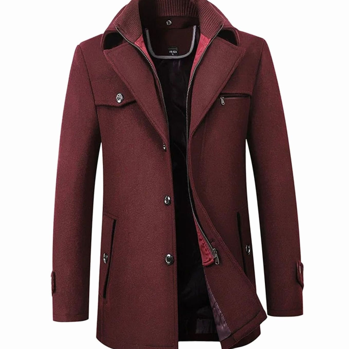 Alfred | Chic Tailored Button Mens Overcoat with Knit Collar