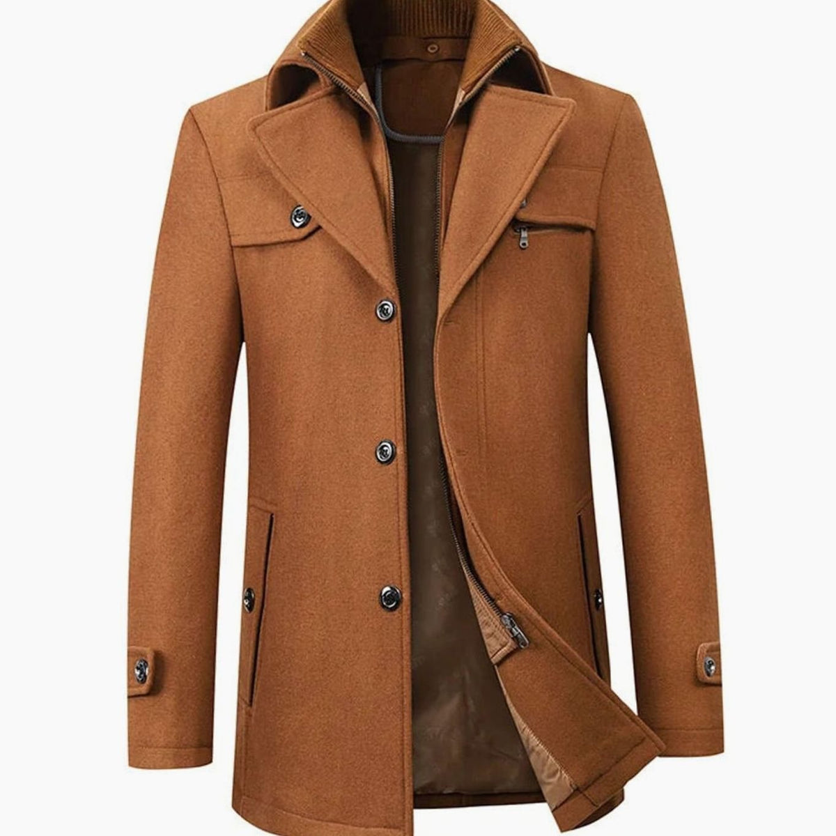 Alfred | Chic Tailored Button Mens Overcoat with Knit Collar