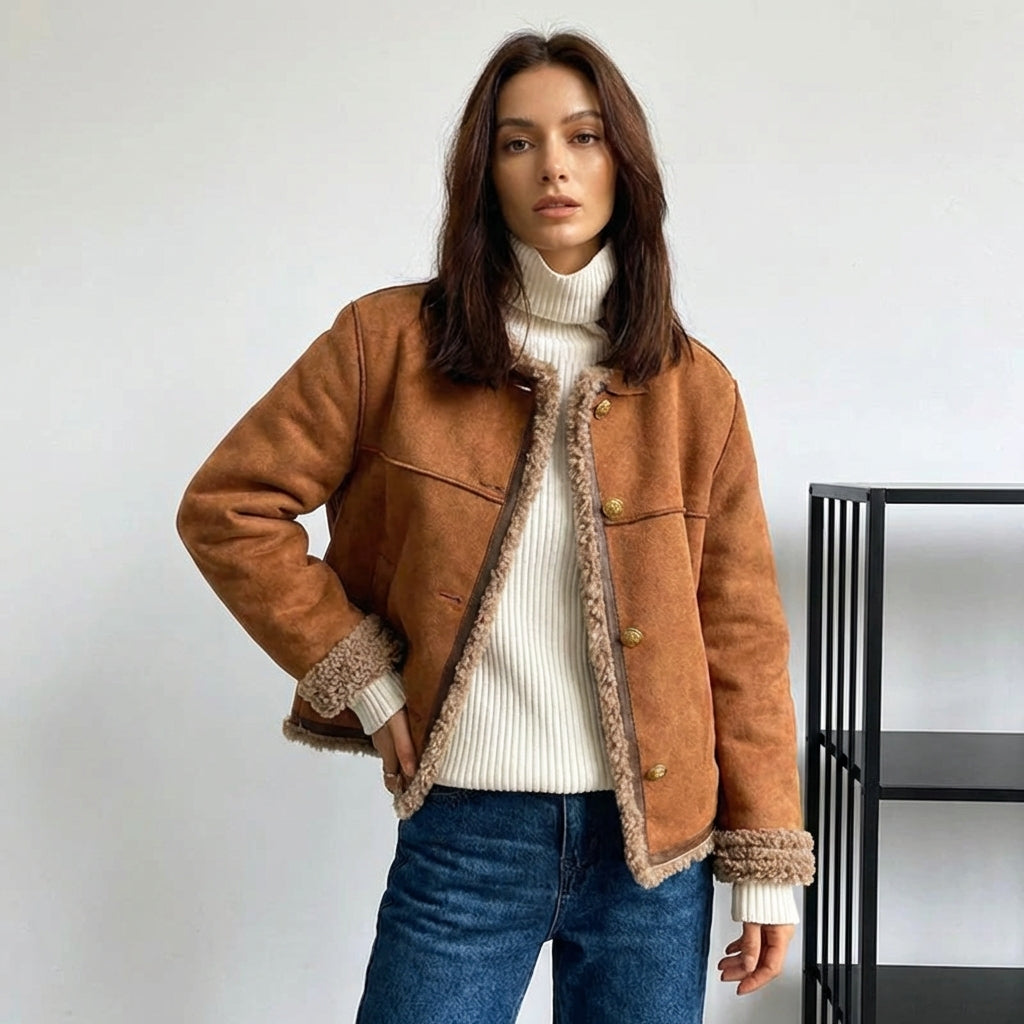 Alice | Chic Cropped Faux Fur Coat with Teddy Trim