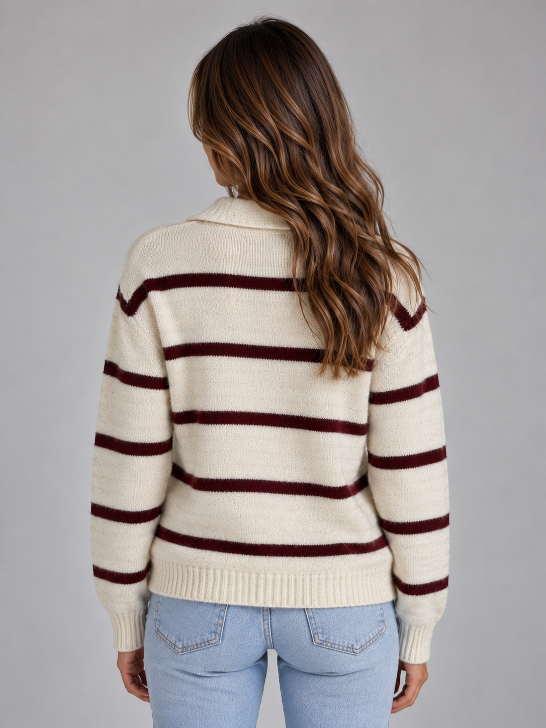 Alice | Classic Striped Collared V-Neck Womens Knit Jumper