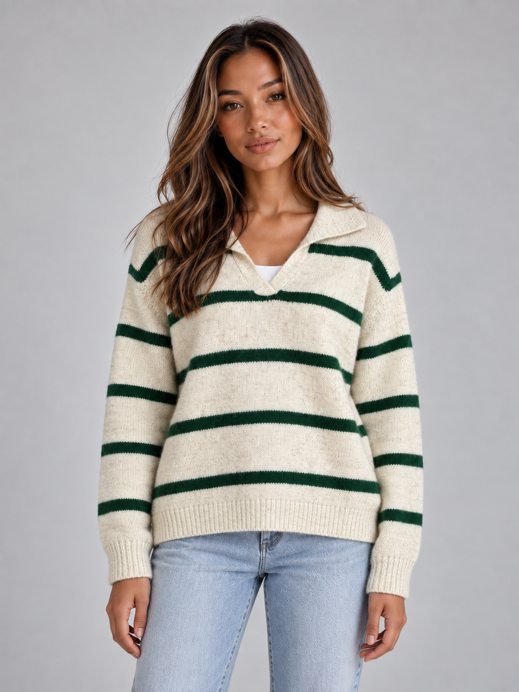 Alice | Classic Striped Collared V-Neck Womens Knit Jumper