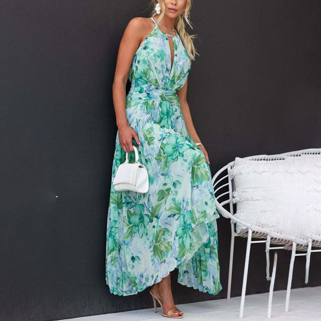 Alice | Polished Pleated Floral Halter Cocktail Dress
