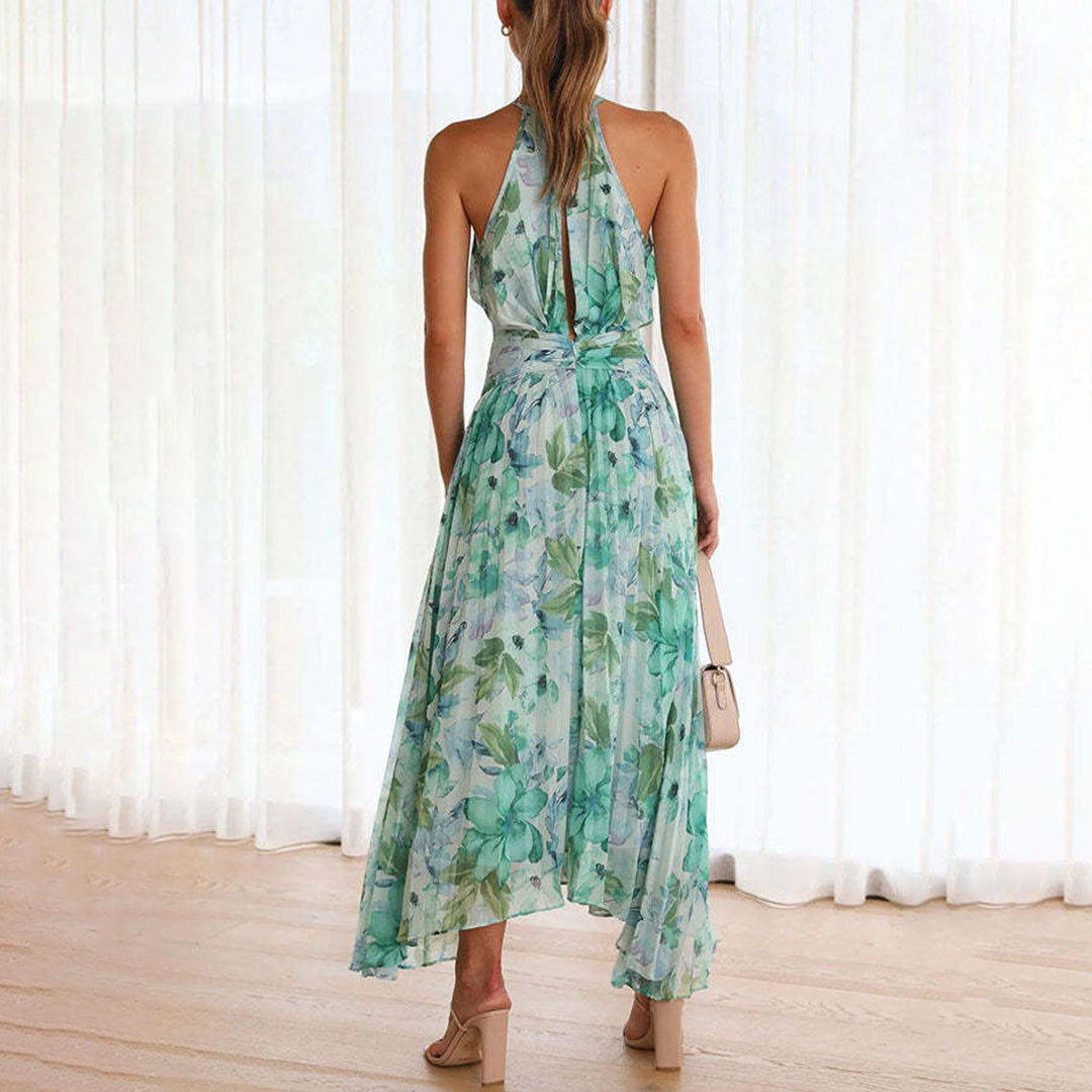 Alice | Polished Pleated Floral Halter Cocktail Dress