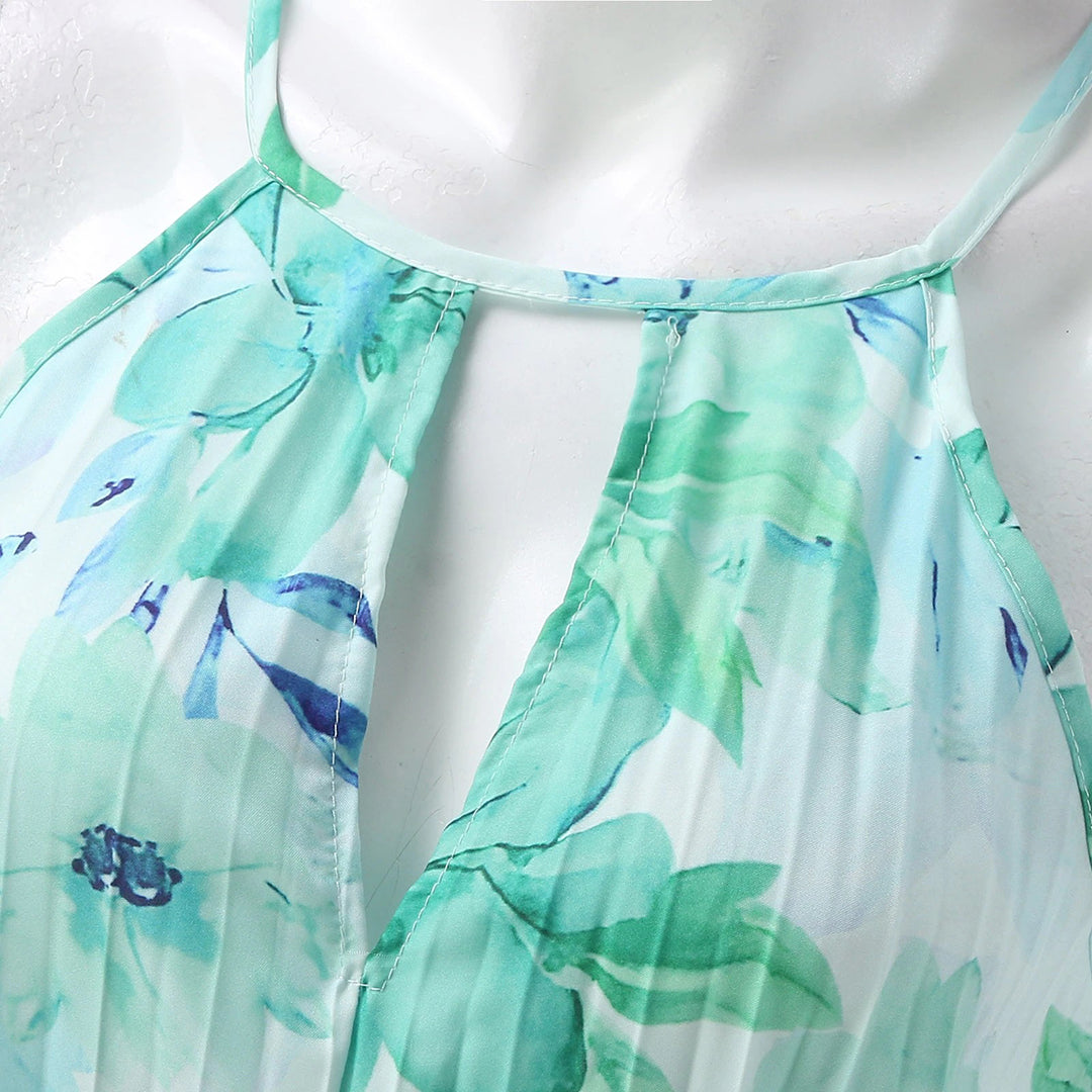 Alice | Polished Pleated Floral Halter Cocktail Dress