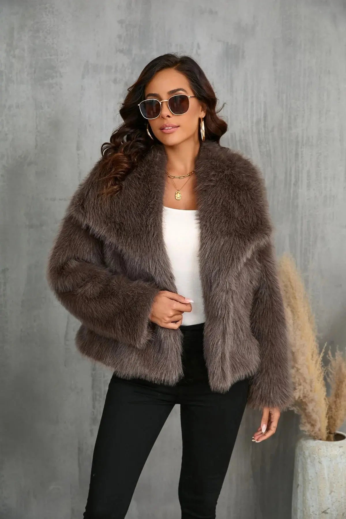 Alice | Polished Shawl Collar Faux Fur Coat