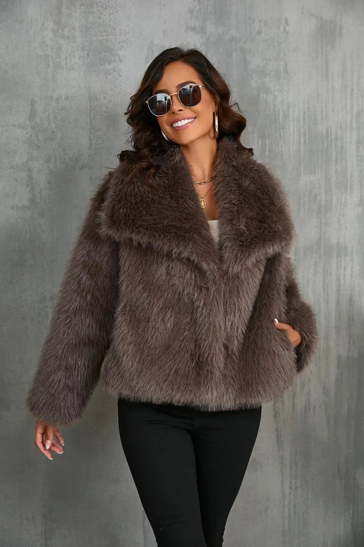 Alice | Polished Shawl Collar Faux Fur Coat