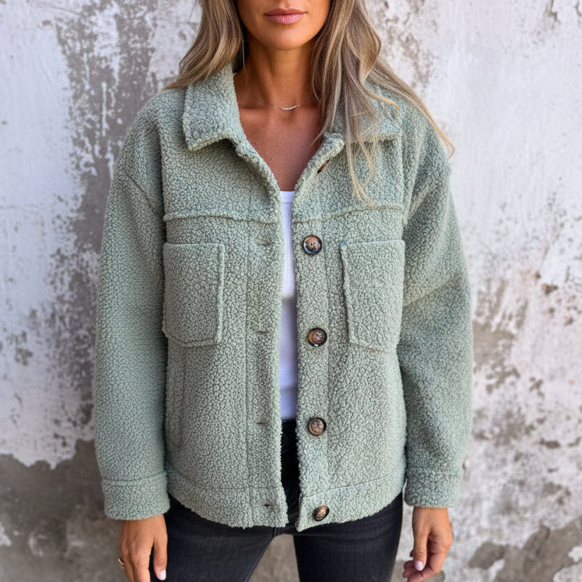 Amelia | Chic Teddy Textured Fleece Jacket with Button Detail