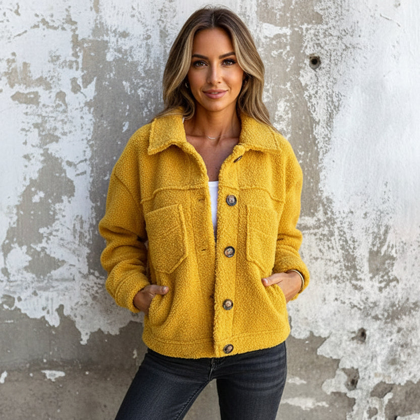 Amelia | Chic Teddy Textured Fleece Jacket with Button Detail