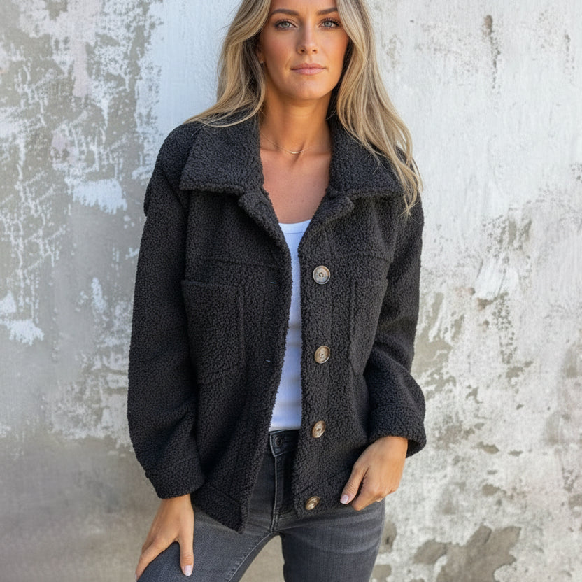 Amelia | Chic Teddy Textured Fleece Jacket with Button Detail